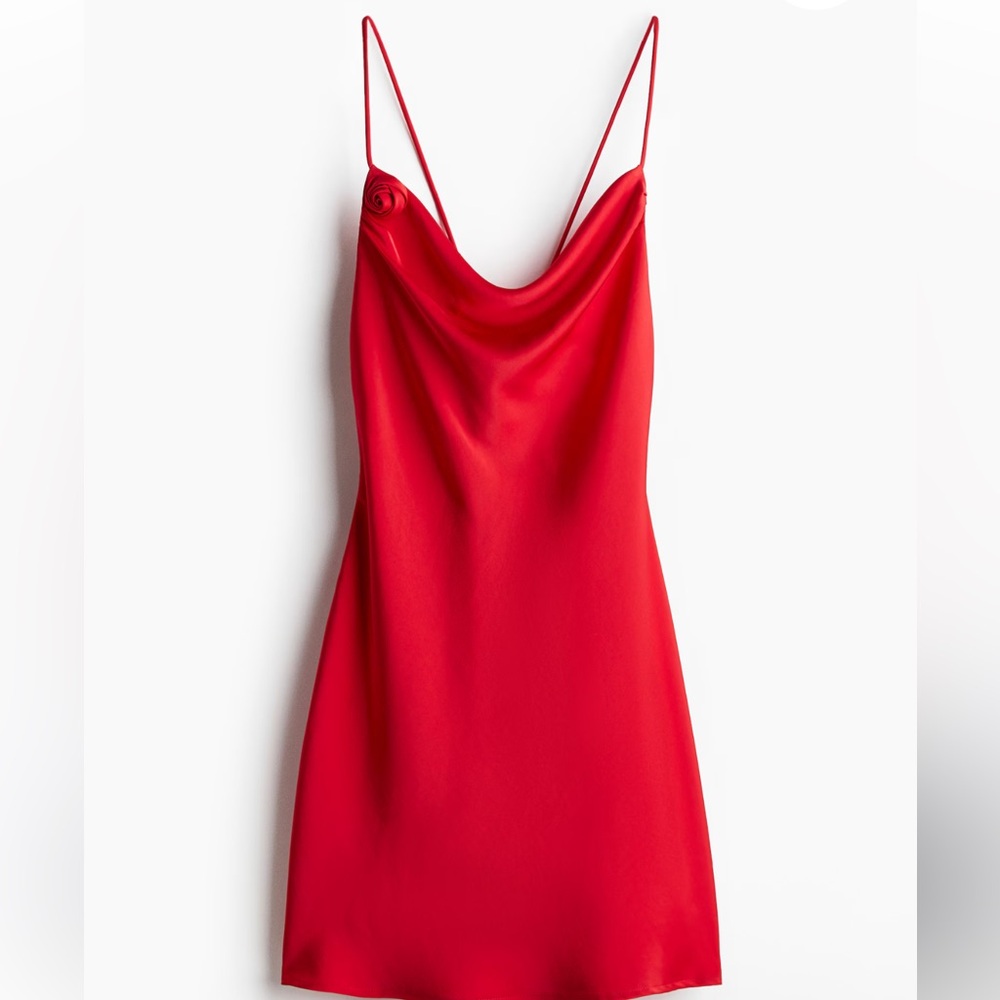 H&M Tie-Detail Satin Slip Dress Bright Red – Size XL (NWT)